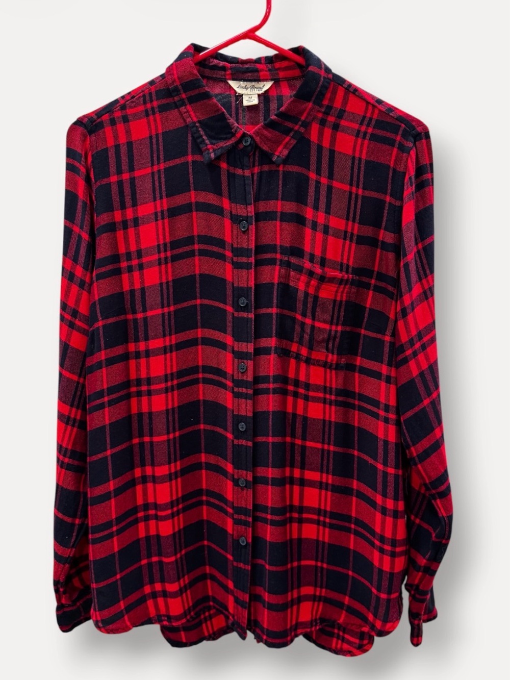 Lucky Brand Red & Black Plaid Flannel Button-Down Shirt | Medium
